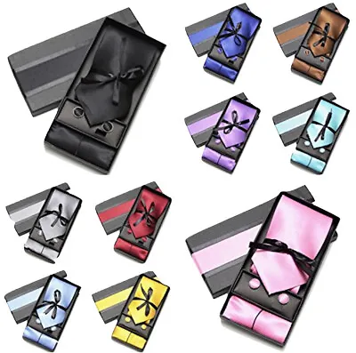 £7.99 • Buy Gift Box Mens Tie Set With Hankerchif And Cufflinks Matching Party Wedding