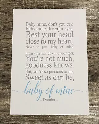 Disney Dumbo Baby Mine Boy Blue Nursery Picture Print Wall Art Watercolour A4 • $8