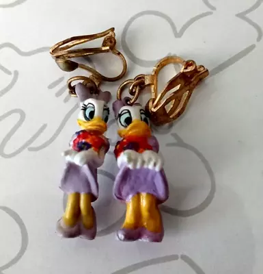 Vintage Daisy Duck Dangle Earrings Kids Clip On Walt Disney • $12.50