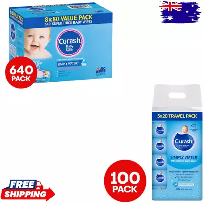Curash Simply Water Baby Wipes Pack Of 480 (6 X 80 Pack)  (FREE SHIPPING)* • $16.85
