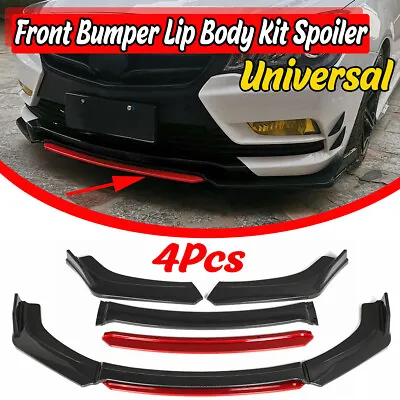 Front Bumper Lip Carbon Fiber+Red Spoiler Universal For Hyundai Veloster • $39.49