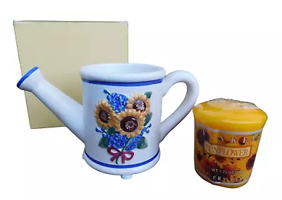 NWT Yankee Candle Watering Can Holder & Sunflower Votive Candle With Gift Box • £16.38