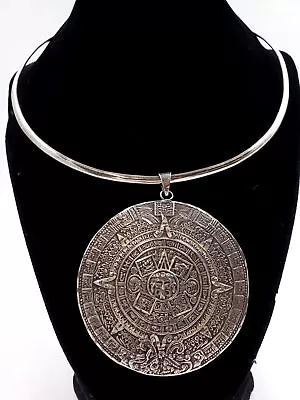 925 Silver Mexico Torque Necklace W/ Large Mayan/Aztec Calendar Pendant • $19.50