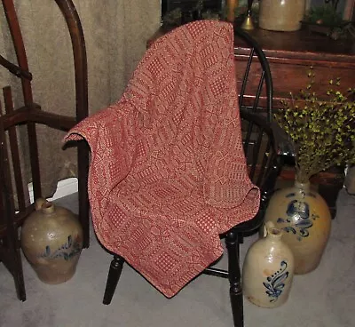 $24.95 • Buy Prim Antique Vtg Style Red Cotton Abigail Woven 32  COVERLET Square RQ23RSS
