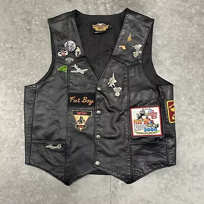 Vintage Harley-Davidson Leather Vest With Patches & Pins Men's Large Genuine • $40