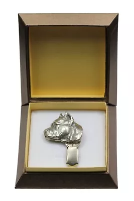 Amstaff - Silver Plated Clipring With A Dog In Box Art Dog AU • $49.78