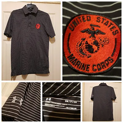 Under Armour Polo Shirt Mens Small Black Striped United States Marine Corps USMC • $28.88