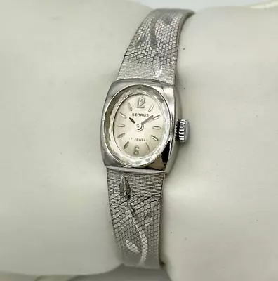 Vintage 1960s Women’s BENRUS Silver Tone Mechanical Watch Floral Accents Runs • $21.99