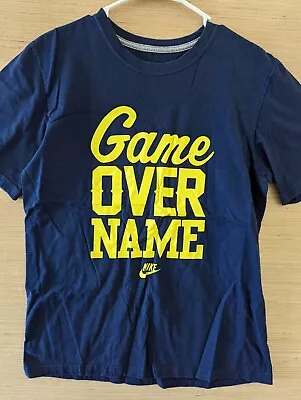 Nike Game Over Name Mens Shirt Medium Navy Blue Regular Fit Cotton Short Sleeve • $3.81