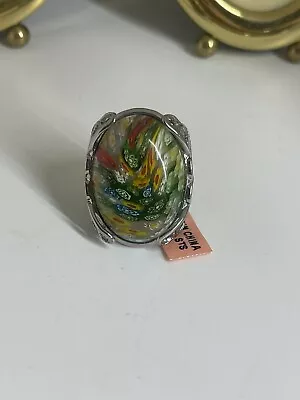 Silver  S/S 316L STS S.Steel Large Murano Millefiori Art Glass Ring Size8.25-8.5 • $39.90