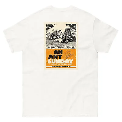 Vintage On Any Sunday T-Shirt With Steve McQueen Signature Back Print • $28.99