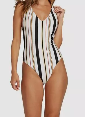 $110 Volcom Women's White That's Stripe One Piece Swimsuit Swimwear Size XXL • $17.18