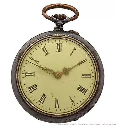 Small Antique Acier JBB Garanti Black Oxidized Steel Ladies Running Pocket Watch • $2.25