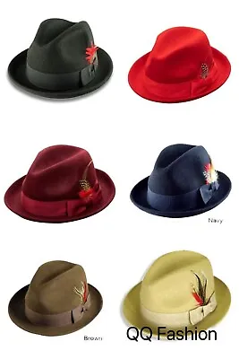 Men 's 100% Wool Fedora Trilby Mobest Hat  Style LH--6  Size:S  M  L  XL • $26.95