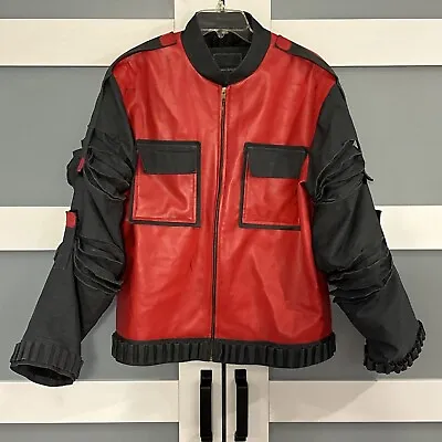 Marty McFly Back To The Future Part II Red Bomber Faux Leather Jacket Sz Small • $49.99