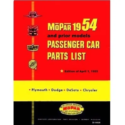 Illustrated MoPar Parts Manual For 1953-1954 Plymouth - Dodge - DeSoto - Chrys • $98.88