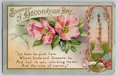 Souvenir Decoration Memorial Day Winsch Back Postcard 1910's Flowers Monument • $8.85