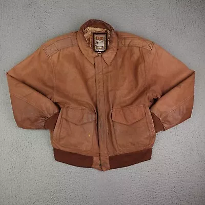 Vintage GIII Global Identity Leather Jacket Mens Medium Brown Bomber Aviator* • $39.95