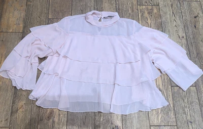 £5.50 • Buy Zara! Womens, Peach Colour, Frilly, Layered, Bohemian, Chiffon Top, Size 14 XL