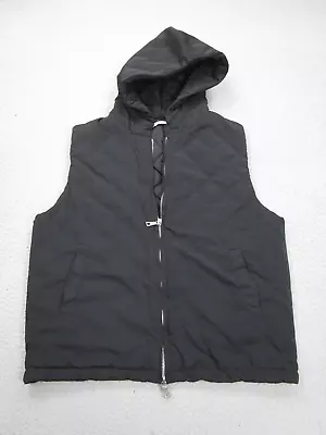 MNML Jacket Mens M Black Hoodie Zip Coat Sleeveless Vest Quilt Lined Insulated • $34.99