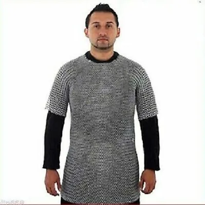 LARGE ALUMINIUM CHAINMAIL SHIRT BUTTED CHAIN MAIL HAUBERGEON 2 XL Christmas Gift • £78.30