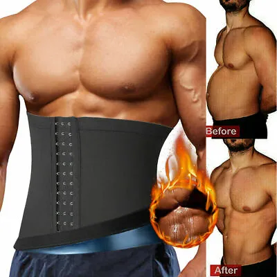 Mens Reducer  Waist Trainer Trimmer Belt Sweat Body Shaper Fat Burner Shapewear • $10.79