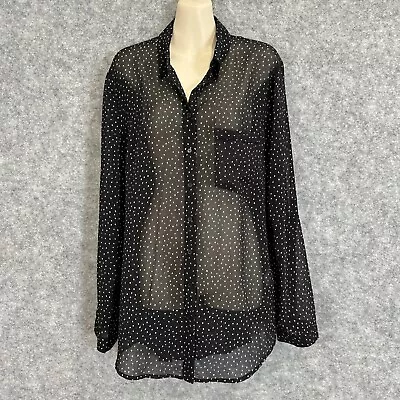 Decjuba Women's Spot Design Chiffon Button Long Sleeve Collar Shirt 14/L (2253) • $17.50