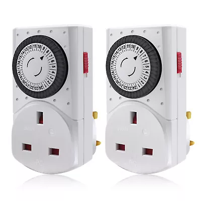 2x24Hour Mains Plug In Timer Switch Mechanical Time Clock Socket UK 3Pin Adapter • £11.09