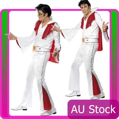 Mens Elvis Presley Costume White Red Flare Rock And N Roll 50s 1950s Star Outfit • $63.99