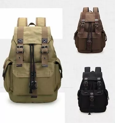 Men Women Vintage Canvas Backpack Satchel Rucksack School Bag Travel Camping • £19.99