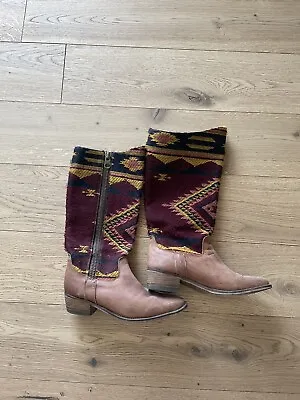 Steve Madden Aztec Indian Pendleton Pattern Leather Winter Cowboy Boots 8 • $75