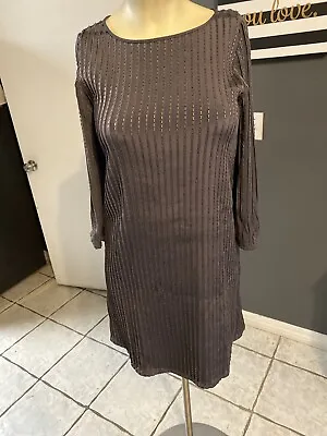 DK4 Alice And Olivia XS Silk Gray Long Sleeve Beaded Stripe Knit Shift Dress • $30