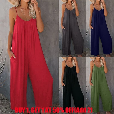 £3.79 • Buy Women V-neck Jumpsuit Hareem Pure Beach Summer Harem Travel Jumpsuit Play-suit