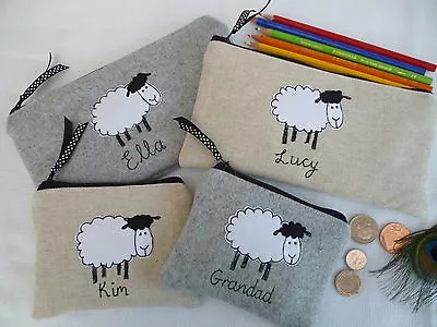 £14.49 • Buy Personalised Sheep Purse/Wallet Or Pencil Case Grey Wool Or Linen, Word Choice