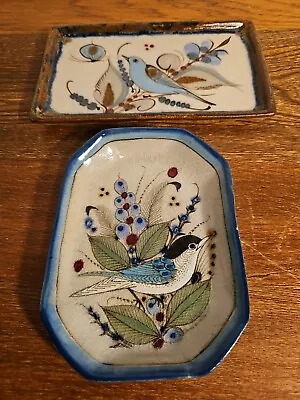 2 Tonala Mexico Pottery Trays Birds Flowers Signed • $29