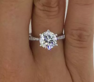 3 Ct Pave 6 Prong Round Cut Diamond Engagement Ring VS1 D White Gold 18k • $7205