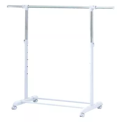 Heavy Clothes Hanger Adjustable Height Rolling Garment Rack Metal Chrome White • $9.90