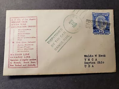NIUAFOOU TONGA TIN CAN CANOE MAIL Naval Cover 1934 SS CITY Of LOS ANGELES • $9.99
