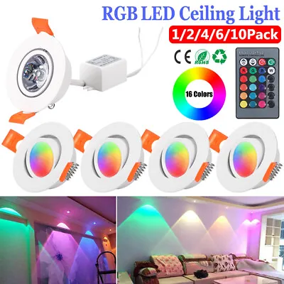 £49.91 • Buy RGB LED Ceiling Lights 16 Colors Changing Dimmable Downlight Panel Recessed Lamp
