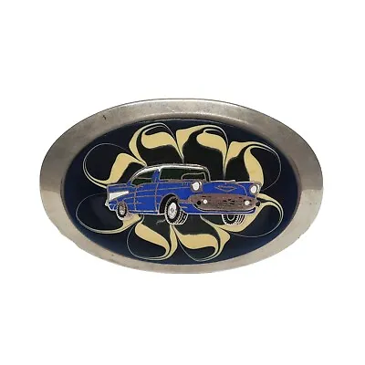 Men's Vintage 1957 Chevy Chrome Silver Tone Belt Buckle W/ Enamel Swirl Inlay • $17.49