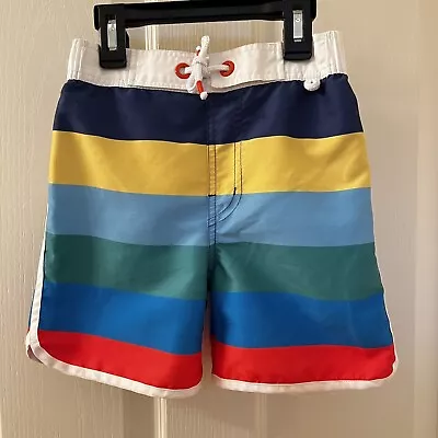 Mini Boden Rainbow Stripe Surf Swim Shorts Boys Size 6-7 Years • $19.99