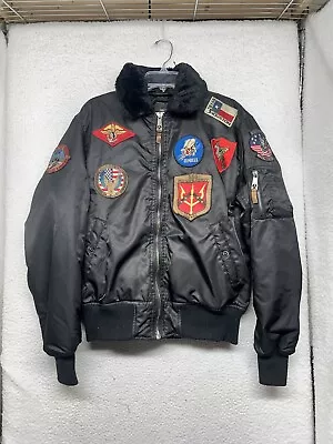 Top Gun B-15 Bomber Jacket Mens Large Black Flight Patches US Air Force • $49.99