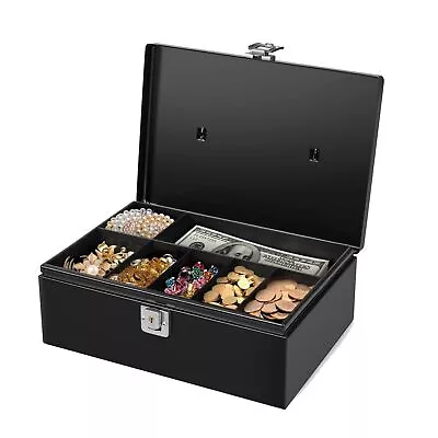 Cash Box With Money Tray And Lock - Cash Storage With Secure Latch Lock & Key • $25.99