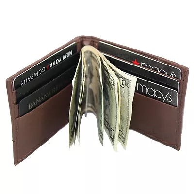 Men's Lambskin Leather Spring Money Clip Compact Bifold Front Pocket Wallet • $20.99