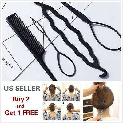 4Pcs Hair French Braid Topsy Tail Clip Magic Styling Stick DIY Bun Maker Tool • $3.59