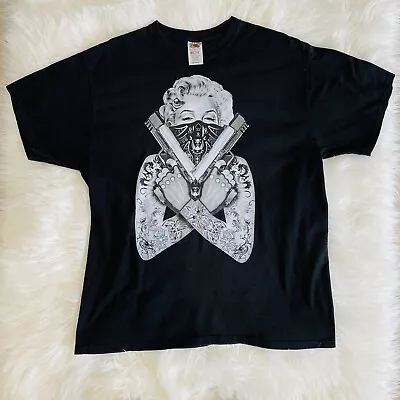Vintage Marilyn Monroe Graphic T-Shirt Gangster Pistols Tattoos Men's XL • $19.99