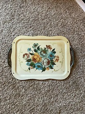 Vintage Floral Metal Tray With Handles #18 • $15