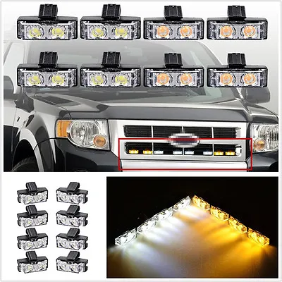 $48.89 • Buy 8 X 2-LED Amber+White Car Off-Road Grille Emergency Strobe Light Flashing Lamp