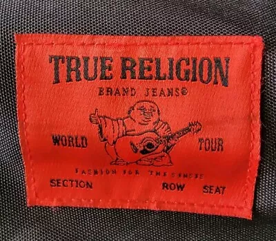 True Religion Jeans Backpack World Tour Guitar Buddha Vtg Black Red 16  Bag Zip • $14.95