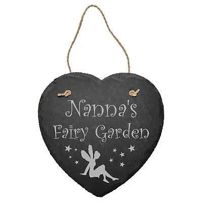 Personalised Engraved Fairy Garden Slate Heart Plaque Sign Shed Mum Nana Gift • £9.95